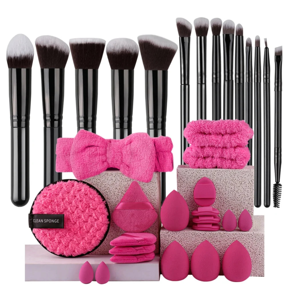 New 14PCS Makeup Brushes Set Foundation Eyeshadow Highlighter Blush Concealer Female Beauty Tool Puff Beauty Sponges Thumb Puffs