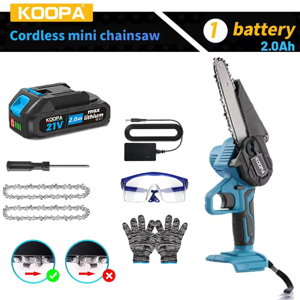 18V/21V Mini Cordless Chainsaw, Upgraded Version of Powerful Motor, Hand-Held Electric Chain Saw for Cutting Logs