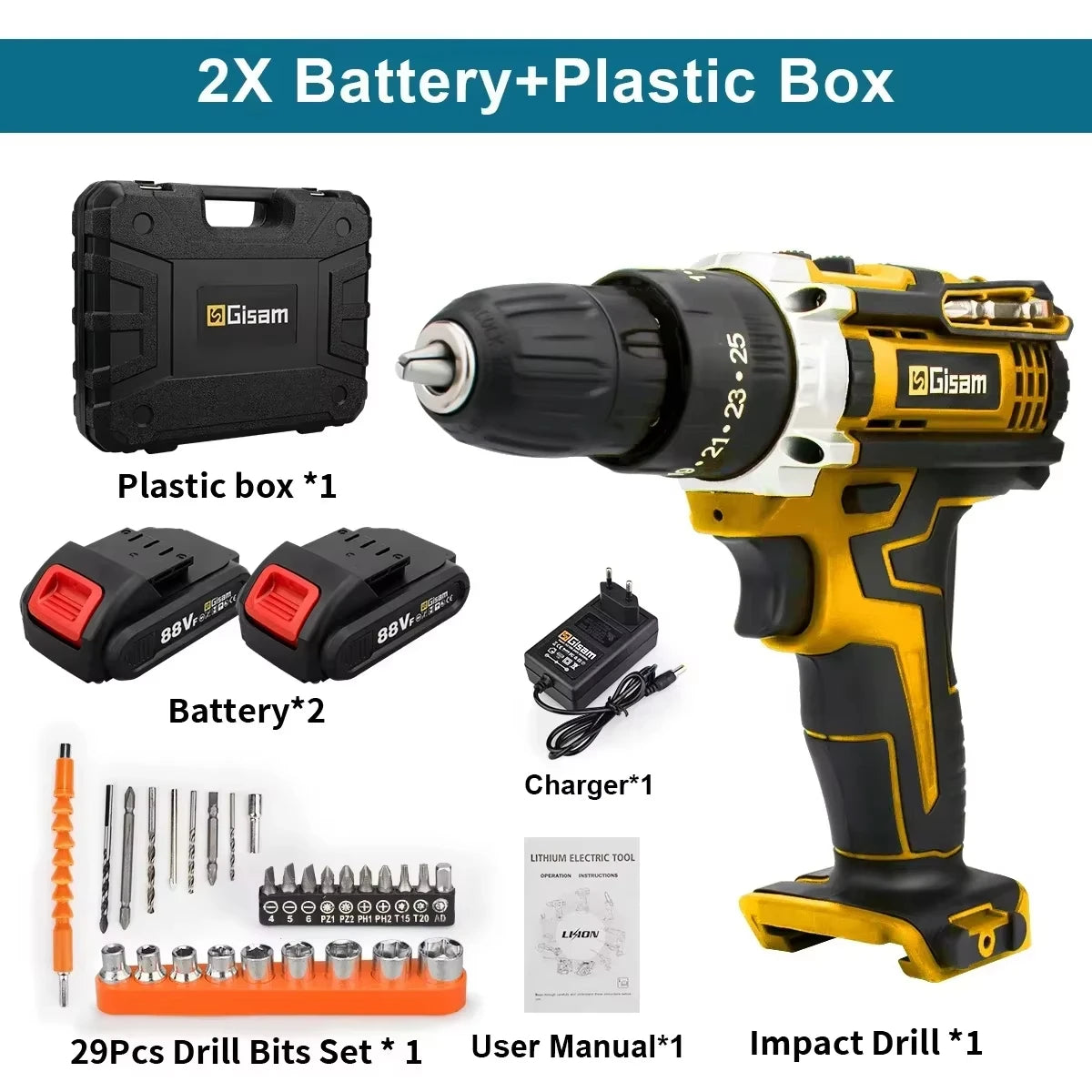25+3 Torque Electric Screwdriver 2 Gears Cordless Electric Drill Multifunctional Wireless Power Driver Power Tool
