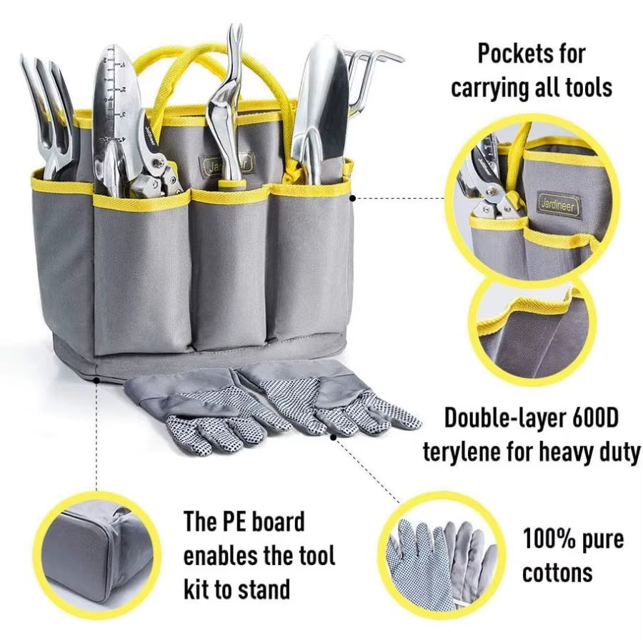 Garden Tools Set 8PCS Heavy Duty Garden Tool Kit with Outdoor Hand Tools Garden Gloves and Storage Tote Bag Ideal for Yard Main