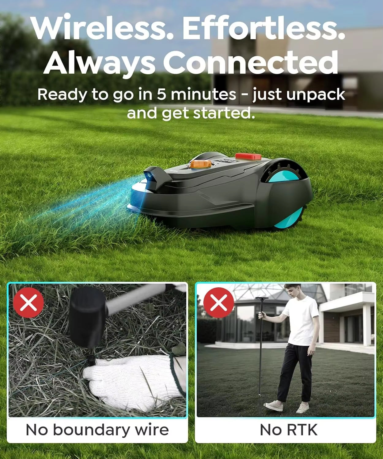 Upgarde Robot Lawnmower Garden without Perimeter Cable Wire, App Control, Visual Sensor, Intelligent Robotic Lawn Mower 1000Sqm