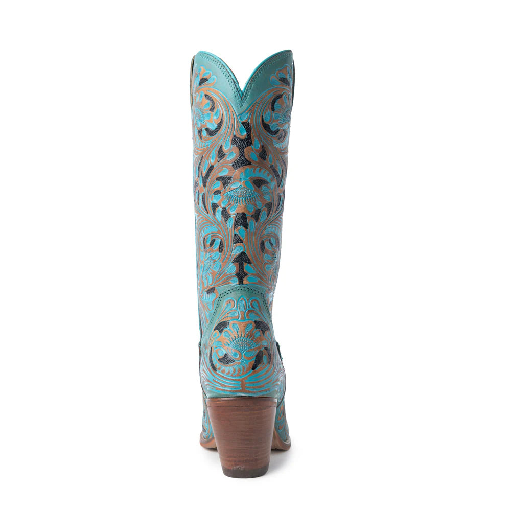 Kasiopeah Cowgirl Leather Boots - Turquoise Western Boots for Women with Pointed Toe Heel