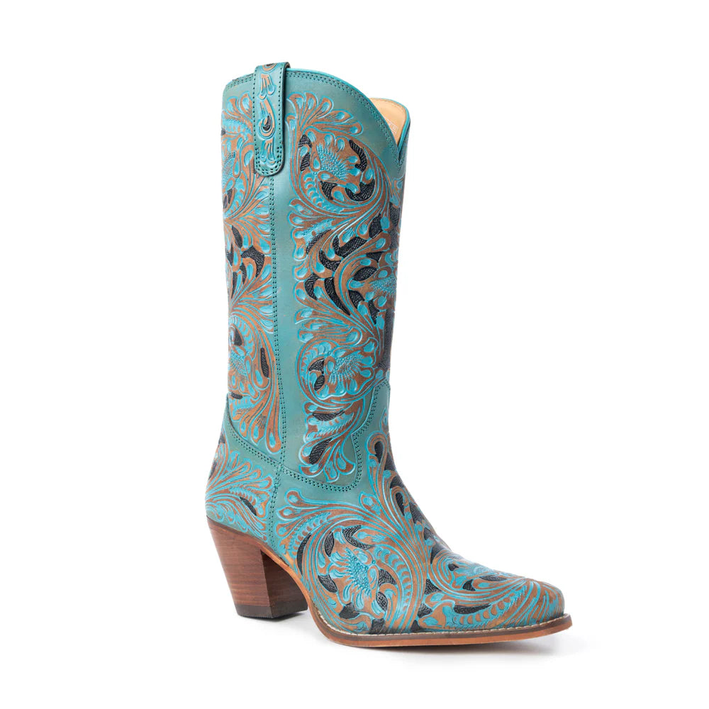 Kasiopeah Cowgirl Leather Boots - Turquoise Western Boots for Women with Pointed Toe Heel
