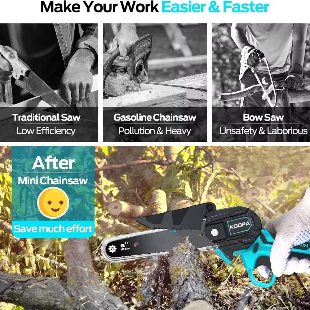18V/21V Mini Cordless Chainsaw, Upgraded Version of Powerful Motor, Hand-Held Electric Chain Saw for Cutting Logs