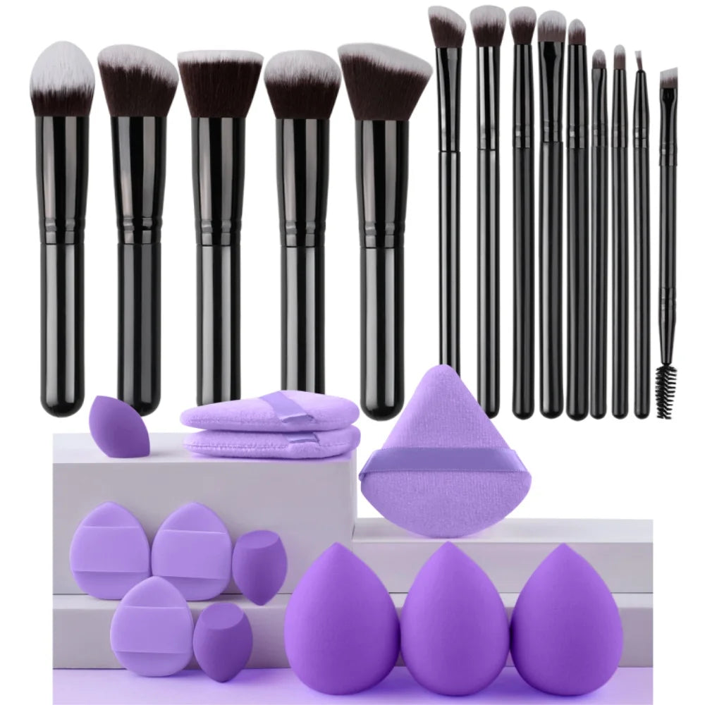 New 14PCS Makeup Brushes Set Foundation Eyeshadow Highlighter Blush Concealer Female Beauty Tool Puff Beauty Sponges Thumb Puffs