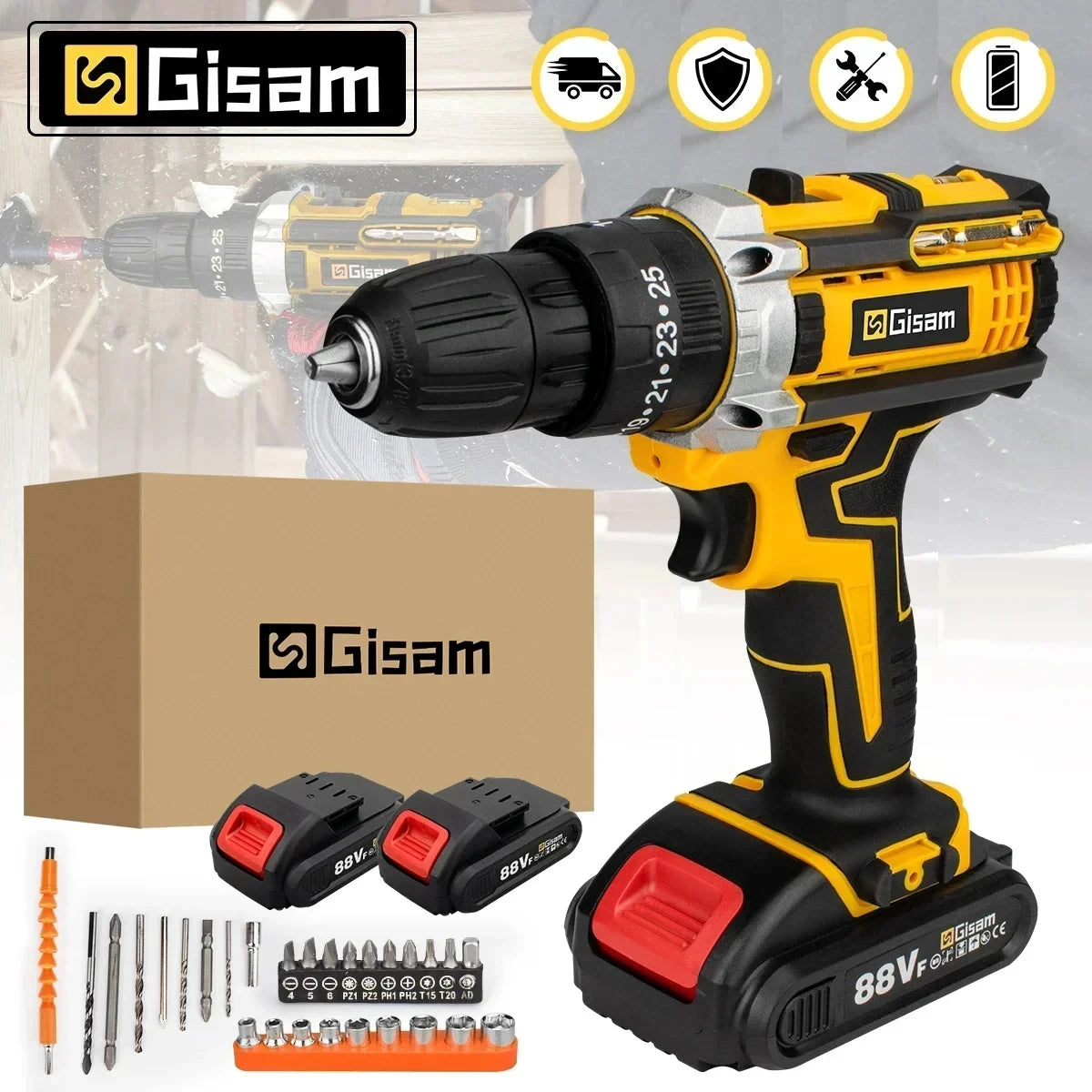 25+3 Torque Electric Screwdriver 2 Gears Cordless Electric Drill Multifunctional Wireless Power Driver Power Tool
