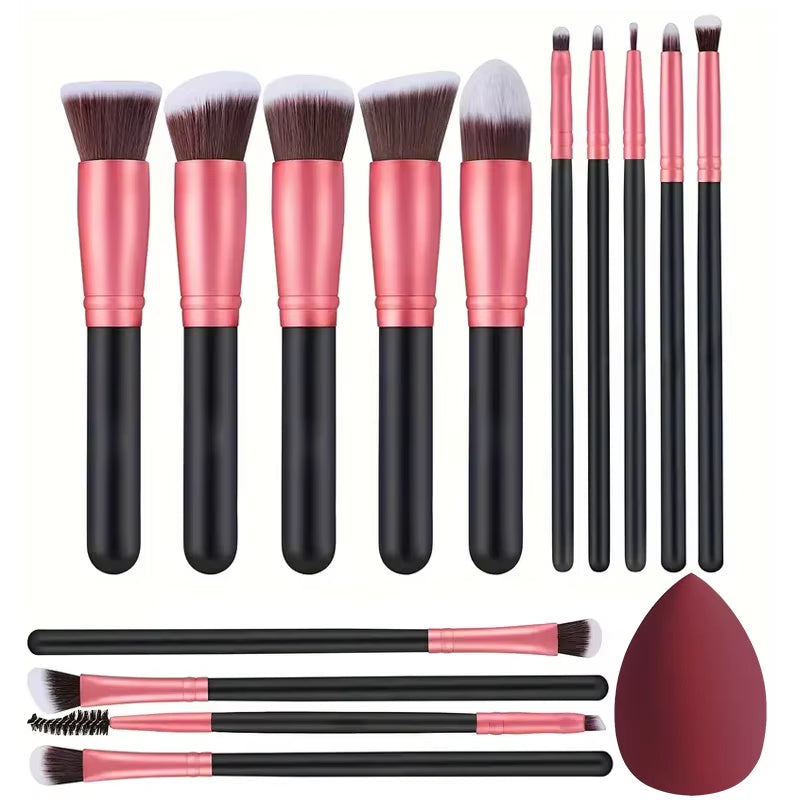 New 14PCS Makeup Brushes Set Foundation Eyeshadow Highlighter Blush Concealer Female Beauty Tool Puff Beauty Sponges Thumb Puffs