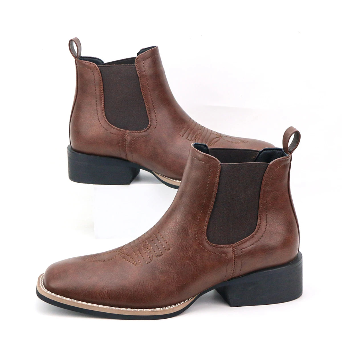 Men'S Western Cowboy Boots Square Toe Chelsea Boots and Bareback Cowboy Boots Men'S Casual Retro Fashion Boots Brown