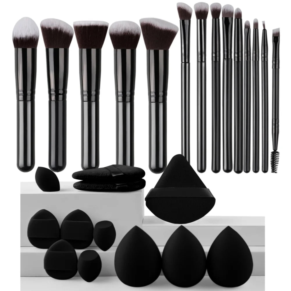 New 14PCS Makeup Brushes Set Foundation Eyeshadow Highlighter Blush Concealer Female Beauty Tool Puff Beauty Sponges Thumb Puffs
