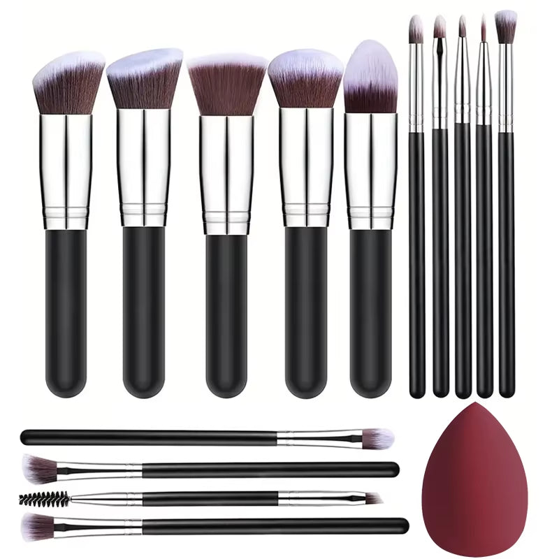 New 14PCS Makeup Brushes Set Foundation Eyeshadow Highlighter Blush Concealer Female Beauty Tool Puff Beauty Sponges Thumb Puffs