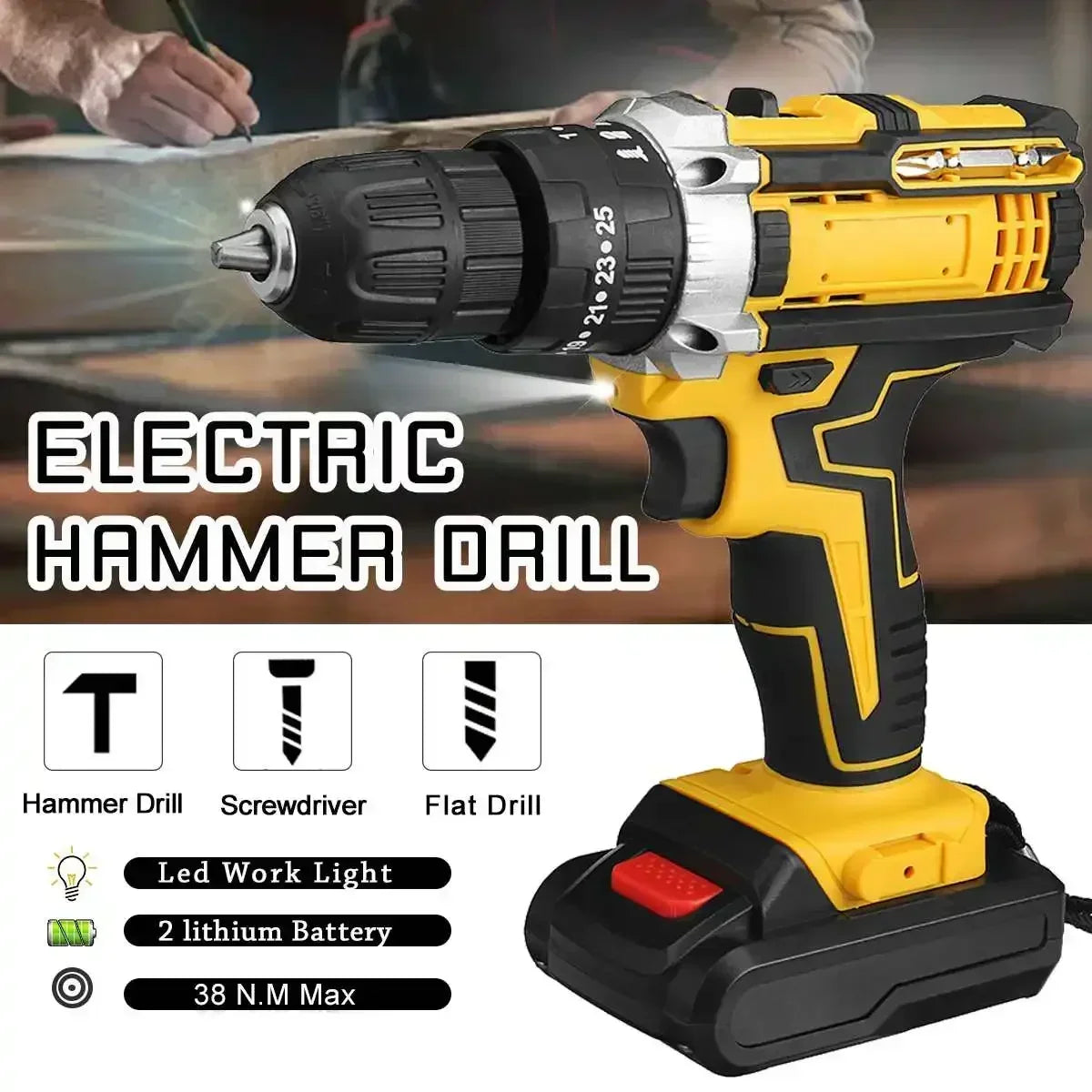 25+3 Torque Electric Screwdriver 2 Gears Cordless Electric Drill Multifunctional Wireless Power Driver Power Tool