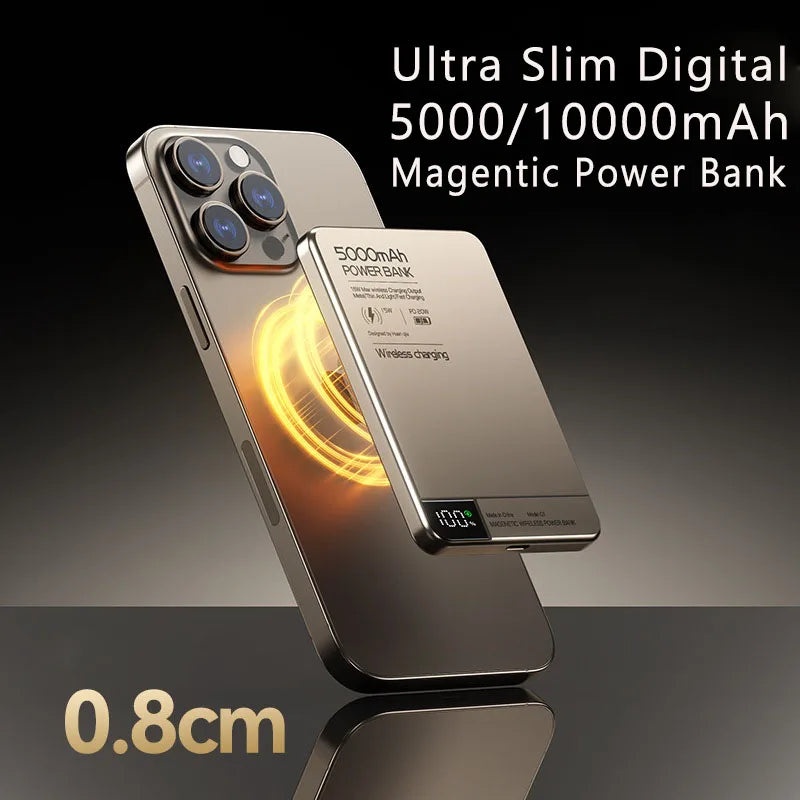 Top Seller 10000Mah Alloy Fast Charger Magnetic Power Bank with Battery Powerbank Wireless Phone Charger for Magsafe Iphone