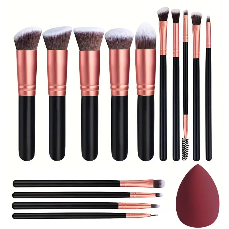 New 14PCS Makeup Brushes Set Foundation Eyeshadow Highlighter Blush Concealer Female Beauty Tool Puff Beauty Sponges Thumb Puffs