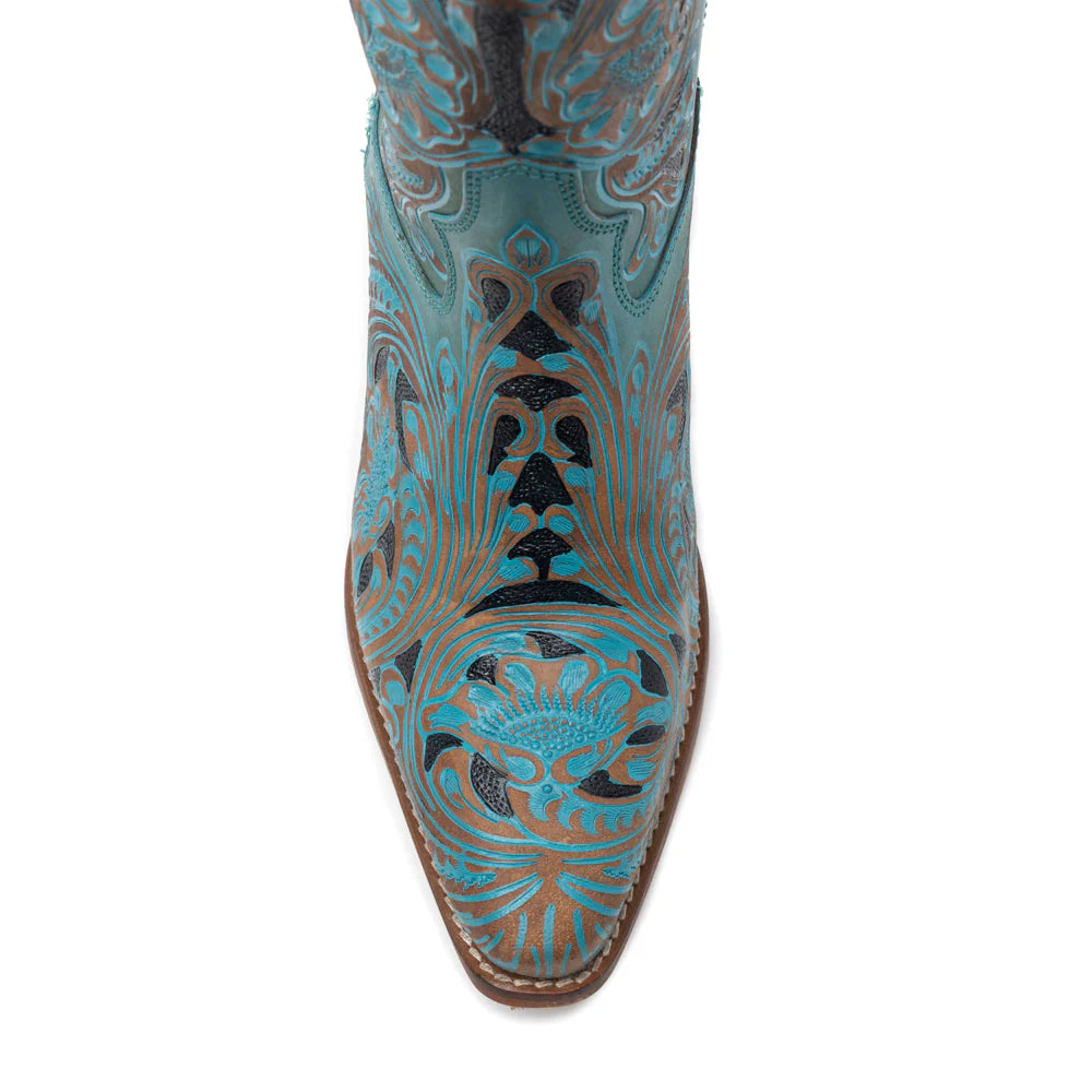 Kasiopeah Cowgirl Leather Boots - Turquoise Western Boots for Women with Pointed Toe Heel