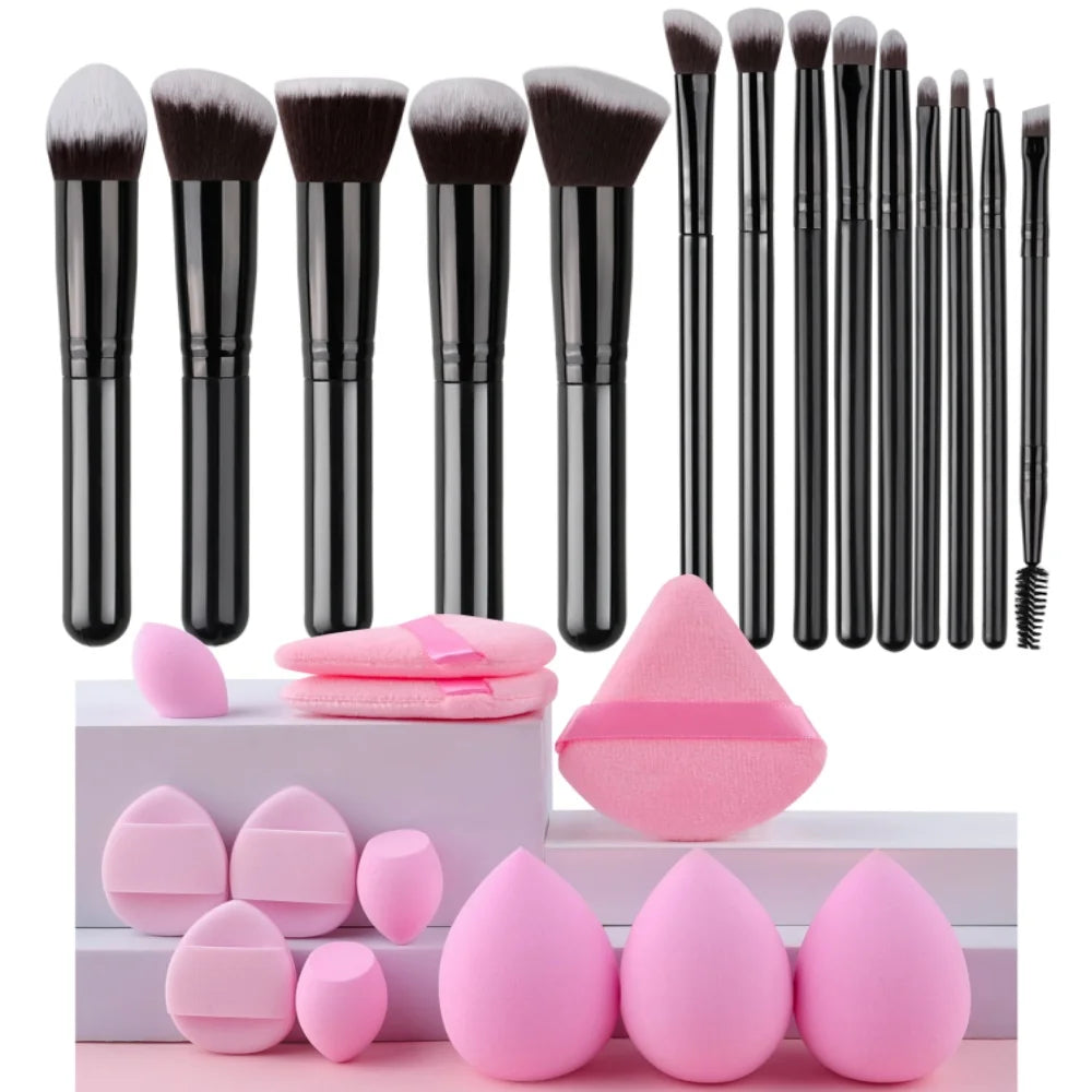 New 14PCS Makeup Brushes Set Foundation Eyeshadow Highlighter Blush Concealer Female Beauty Tool Puff Beauty Sponges Thumb Puffs