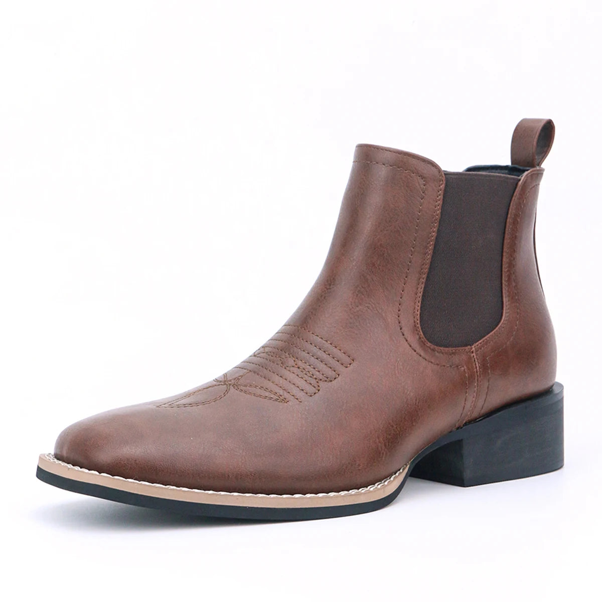 Men'S Western Cowboy Boots Square Toe Chelsea Boots and Bareback Cowboy Boots Men'S Casual Retro Fashion Boots Brown