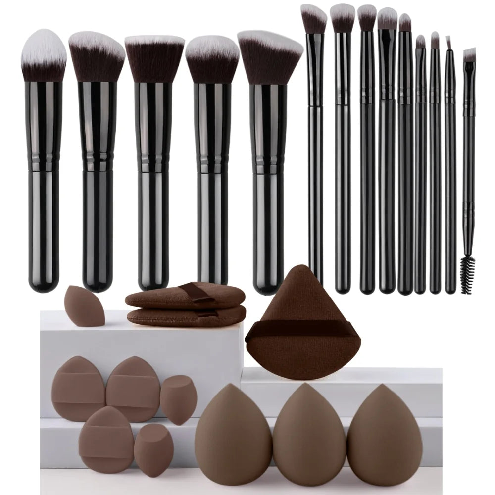 New 14PCS Makeup Brushes Set Foundation Eyeshadow Highlighter Blush Concealer Female Beauty Tool Puff Beauty Sponges Thumb Puffs