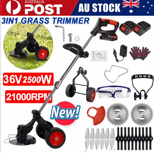 The Oz Bargain Store™ 36V Cordless 3-in-1 Electric Grass Trimmer & Brush Cutter – Whipper Snipper | Lawn Edger | Garden Mower