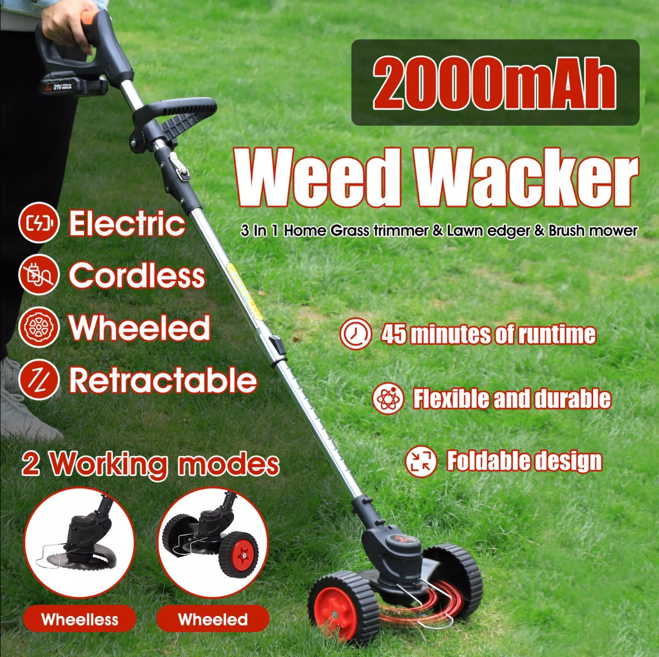 The Oz Bargain Store™ 36V Cordless 3-in-1 Electric Grass Trimmer & Brush Cutter – Whipper Snipper | Lawn Edger | Garden Mower
