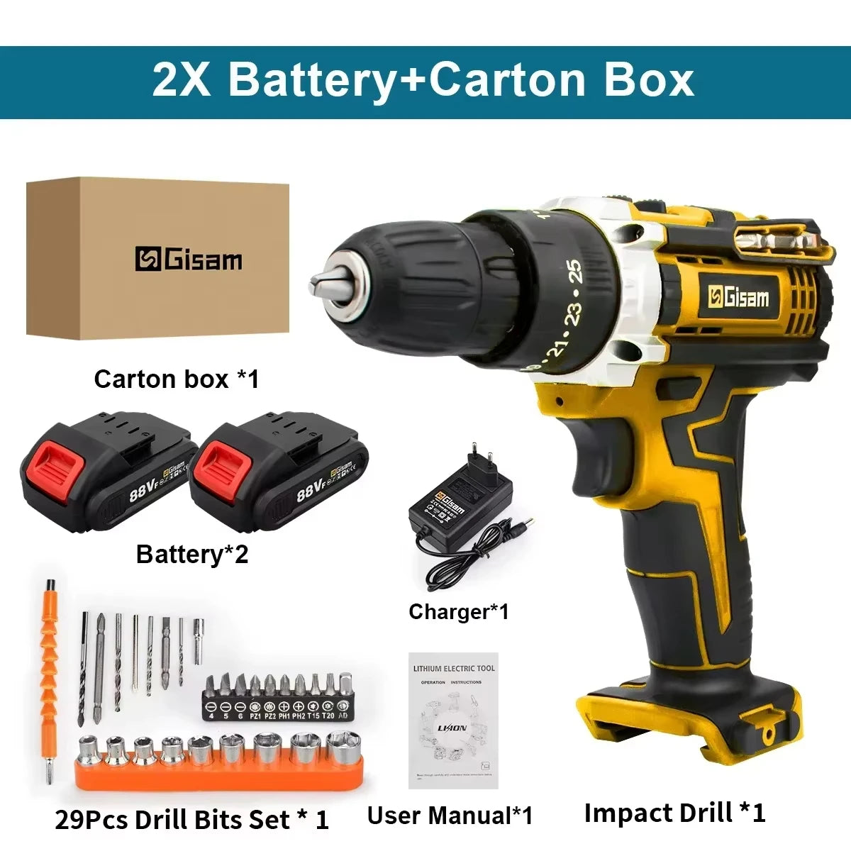 25+3 Torque Electric Screwdriver 2 Gears Cordless Electric Drill Multifunctional Wireless Power Driver Power Tool