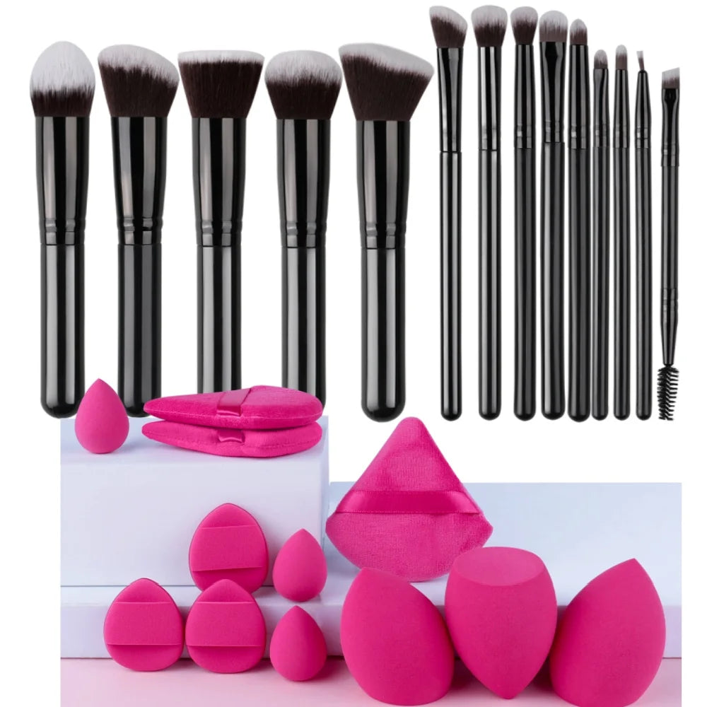 New 14PCS Makeup Brushes Set Foundation Eyeshadow Highlighter Blush Concealer Female Beauty Tool Puff Beauty Sponges Thumb Puffs