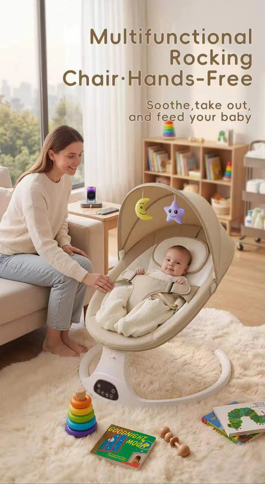 Baby Bed Baby Swing Electric Baby Accessories Baby Childcare Cradles Baby Cribs Crib Electric Baby Rocking Chair Baby Newborn Items Crib for Baby Moises for Babies Electric Rocking Chair for Baby Multifunctional Baby Crib Infant Rocking Bed LCD Screen