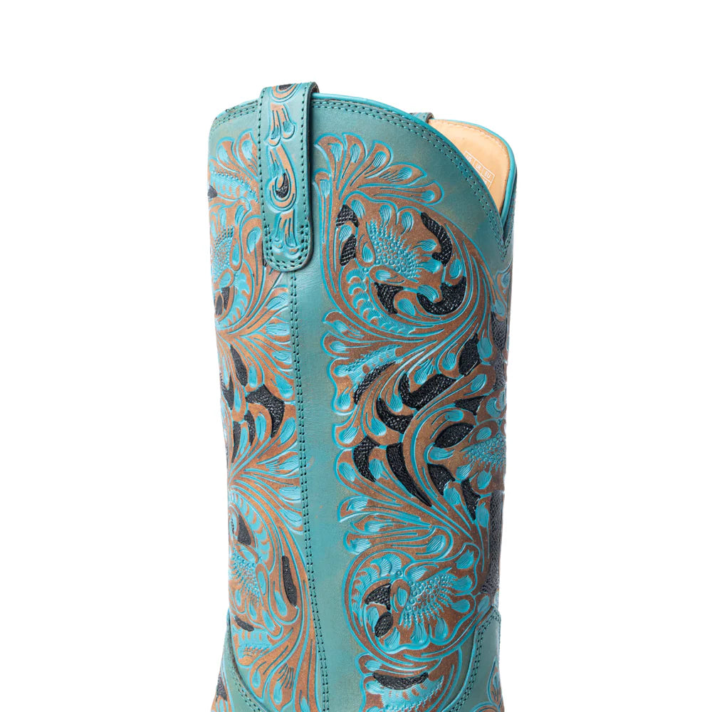 Kasiopeah Cowgirl Leather Boots - Turquoise Western Boots for Women with Pointed Toe Heel