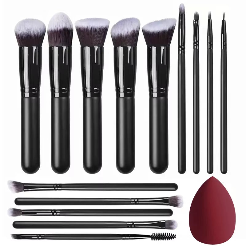 New 14PCS Makeup Brushes Set Foundation Eyeshadow Highlighter Blush Concealer Female Beauty Tool Puff Beauty Sponges Thumb Puffs