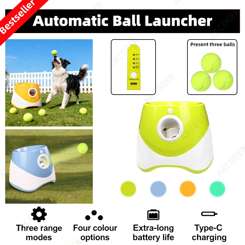 Dog Tennis Launcher Rechargable Automatic Pet Dogs Chase Toy Mini Tennis Throwing Pinball Machine Pet Outdoor Toy Balls Catapult