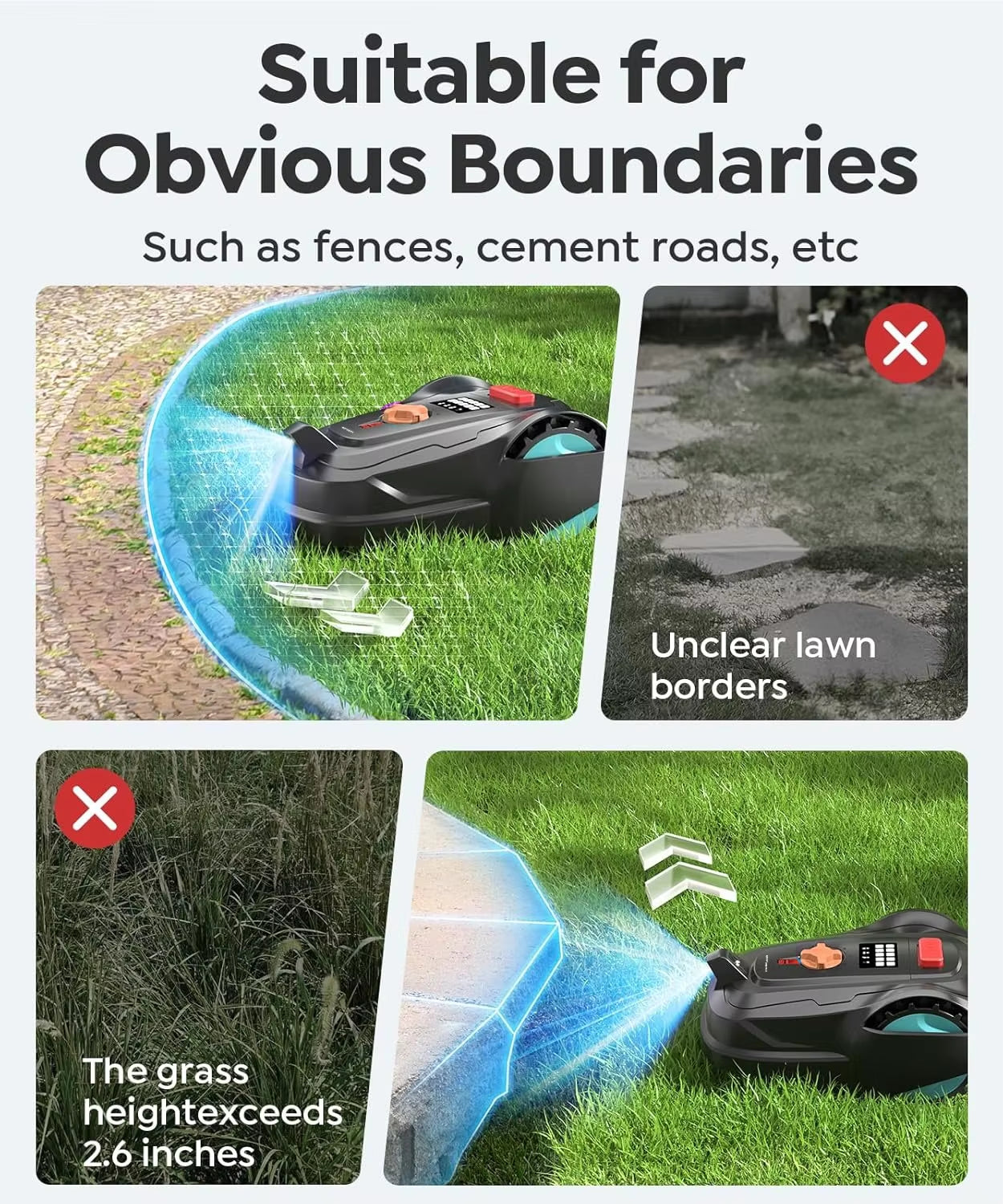 Upgarde Robot Lawnmower Garden without Perimeter Cable Wire, App Control, Visual Sensor, Intelligent Robotic Lawn Mower 1000Sqm