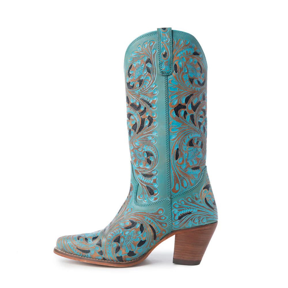 Kasiopeah Cowgirl Leather Boots - Turquoise Western Boots for Women with Pointed Toe Heel