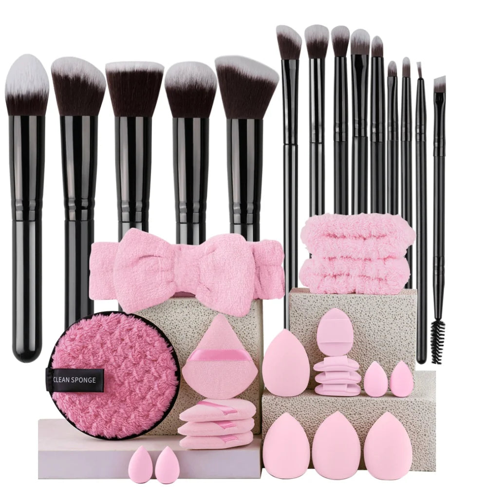 New 14PCS Makeup Brushes Set Foundation Eyeshadow Highlighter Blush Concealer Female Beauty Tool Puff Beauty Sponges Thumb Puffs