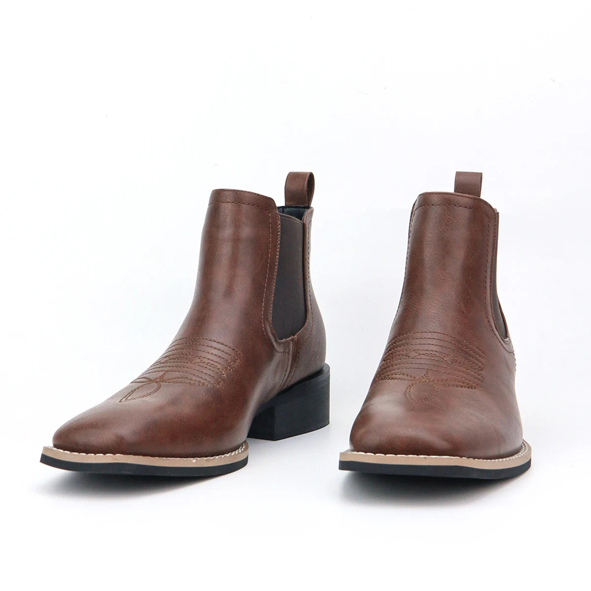 Men'S Western Cowboy Boots Square Toe Chelsea Boots and Bareback Cowboy Boots Men'S Casual Retro Fashion Boots Brown