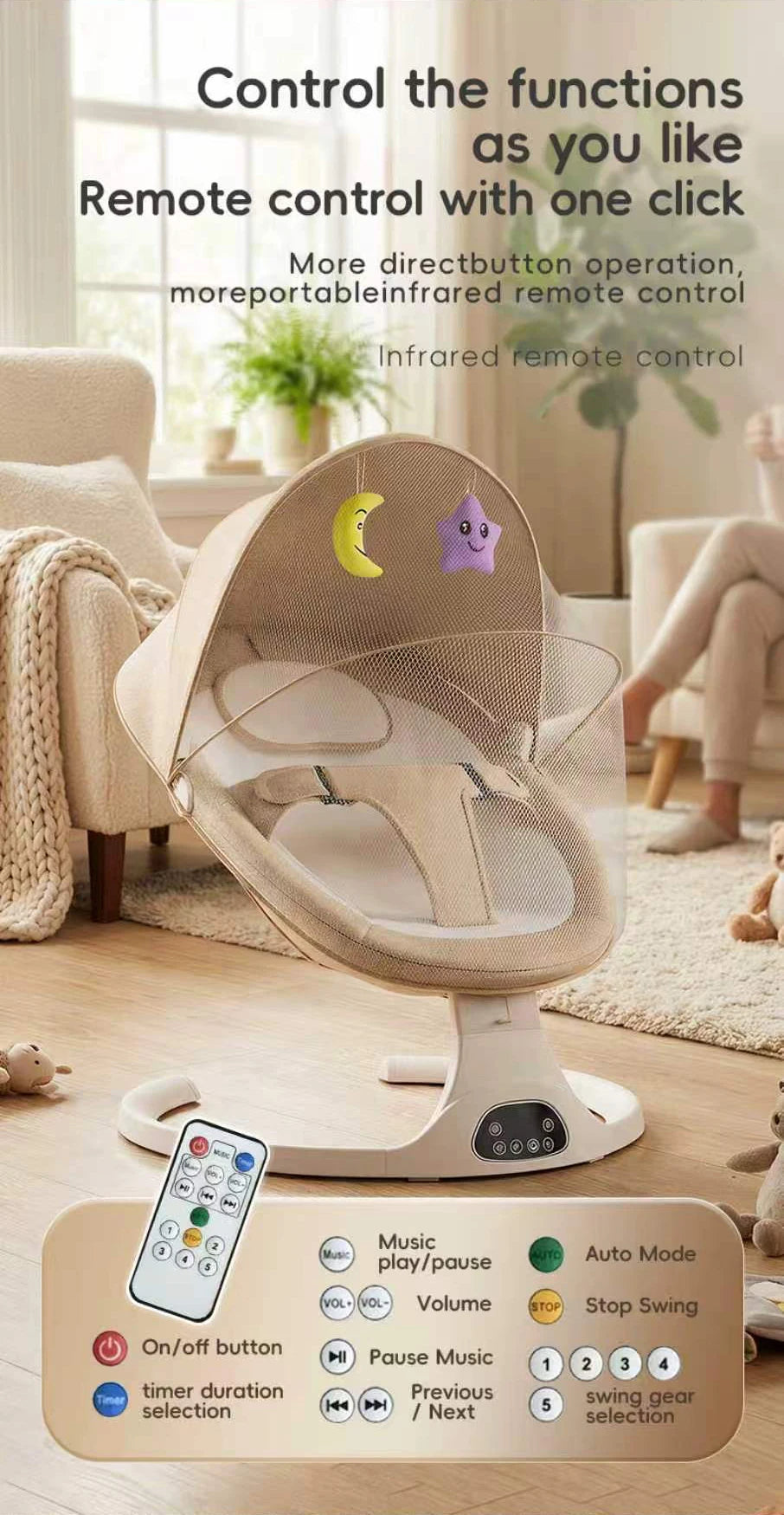 Baby Bed Baby Swing Electric Baby Accessories Baby Childcare Cradles Baby Cribs Crib Electric Baby Rocking Chair Baby Newborn Items Crib for Baby Moises for Babies Electric Rocking Chair for Baby Multifunctional Baby Crib Infant Rocking Bed LCD Screen