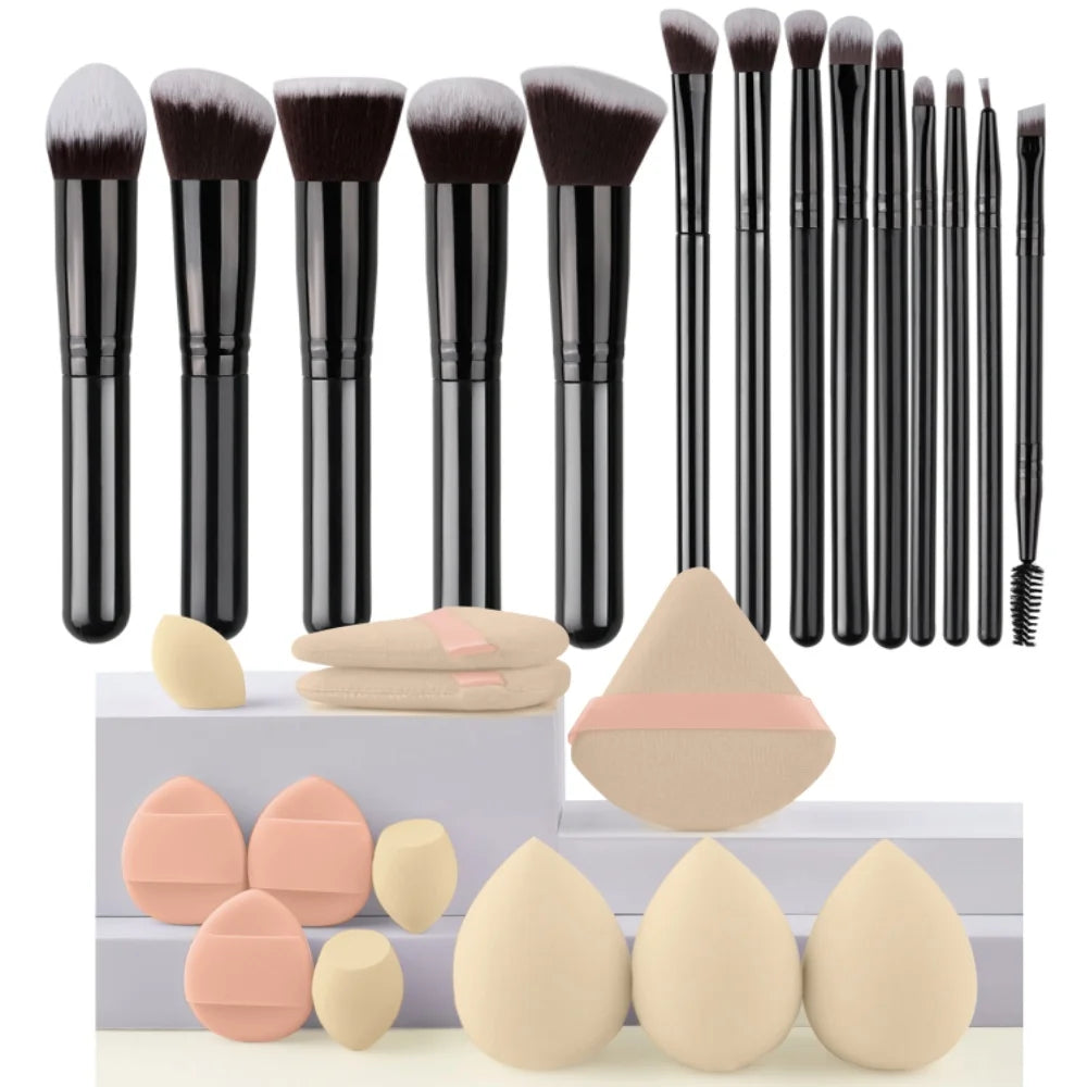 New 14PCS Makeup Brushes Set Foundation Eyeshadow Highlighter Blush Concealer Female Beauty Tool Puff Beauty Sponges Thumb Puffs