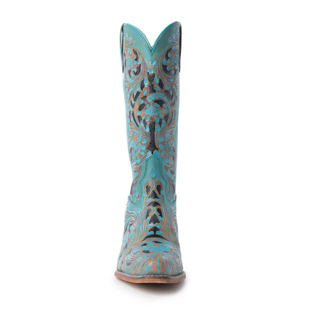Kasiopeah Cowgirl Leather Boots - Turquoise Western Boots for Women with Pointed Toe Heel