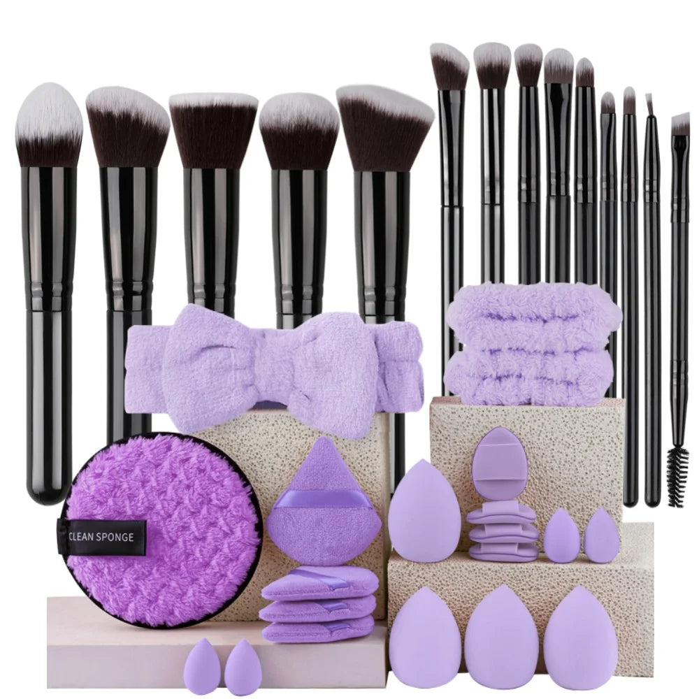 New 14PCS Makeup Brushes Set Foundation Eyeshadow Highlighter Blush Concealer Female Beauty Tool Puff Beauty Sponges Thumb Puffs
