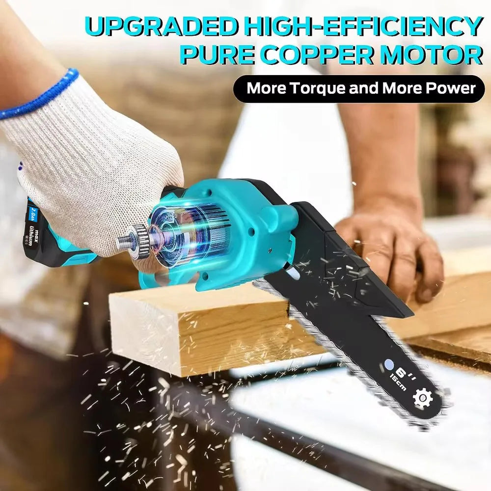 18V/21V Mini Cordless Chainsaw, Upgraded Version of Powerful Motor, Hand-Held Electric Chain Saw for Cutting Logs