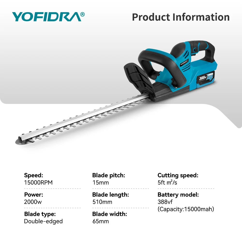 2000W 15000RPM Cordless Electric Hedge Trimmer Pruning Saw Lawn Mower Garden Trimming Power Tools for Makita Battery Pin