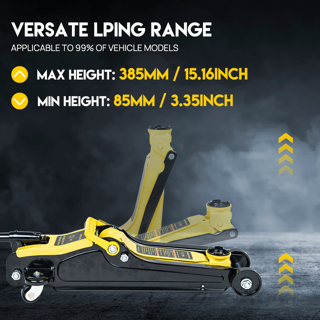 The Oz Bargain Store™ 2.5 Ton Hydraulic Floor Jack – Low Profile Trolley | 85–385mm Lifting Range