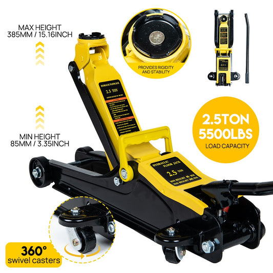 The Oz Bargain Store™ 2.5 Ton Hydraulic Floor Jack – Low Profile Trolley | 85–385mm Lifting Range