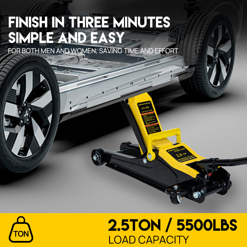 The Oz Bargain Store™ 2.5 Ton Hydraulic Floor Jack – Low Profile Trolley | 85–385mm Lifting Range